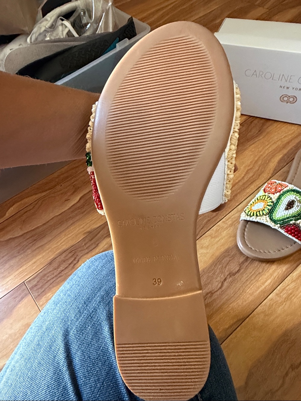 Caroline Constas Beaded Multicolor Slide Sandals - Picture 4 of 5